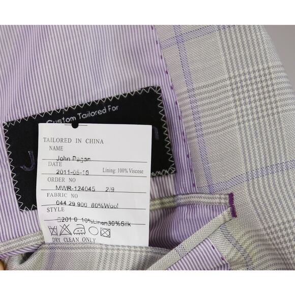 Beaux New York Bespoke Custom Gray Purple Windowpane Wool Linen Silk Blazer 42S - Picture 11 of 11